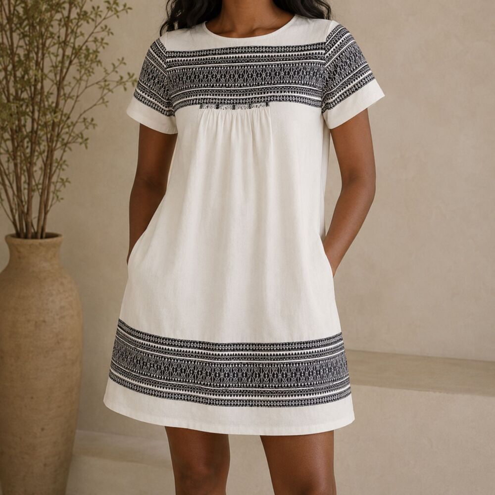 Madewell Cabana Jacquard Shift Dress Womens XS White Embroidered Lined